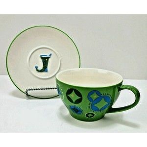 2006 Starbucks Christmas Elf Stocking Green Coffee Mug Tea Cup & Saucer Set
